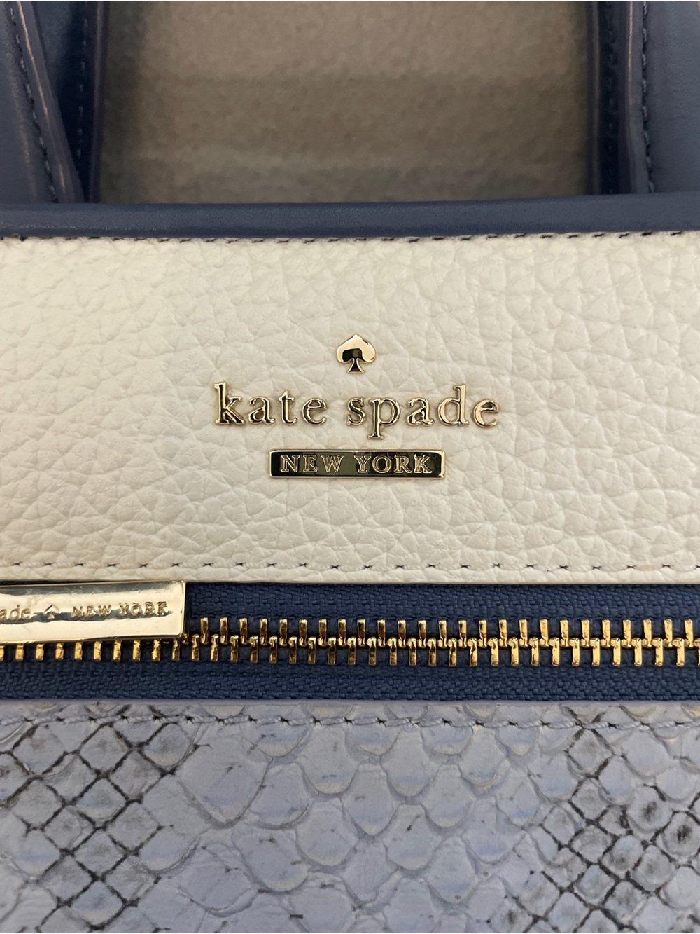 kate spade Cream, Blue & Gray Snake-Texture Top-Handle Satchel - Picture 2 of 9